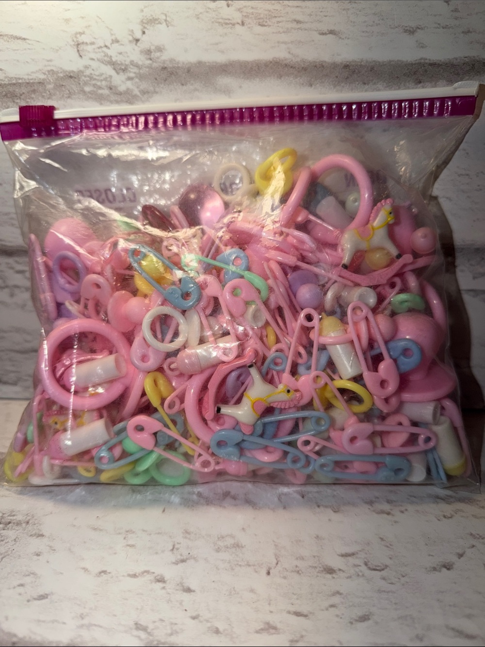 Assorted Pink Green Blue Baby Shower Topper Mix Safety Pins, Pacifiers & Charms